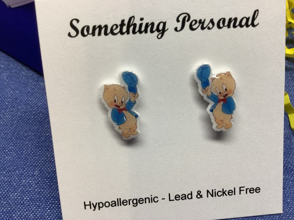 Porky Pig - Looney Tunes Inspired Stud Earrings - Gift Boxed - Chibi Cute